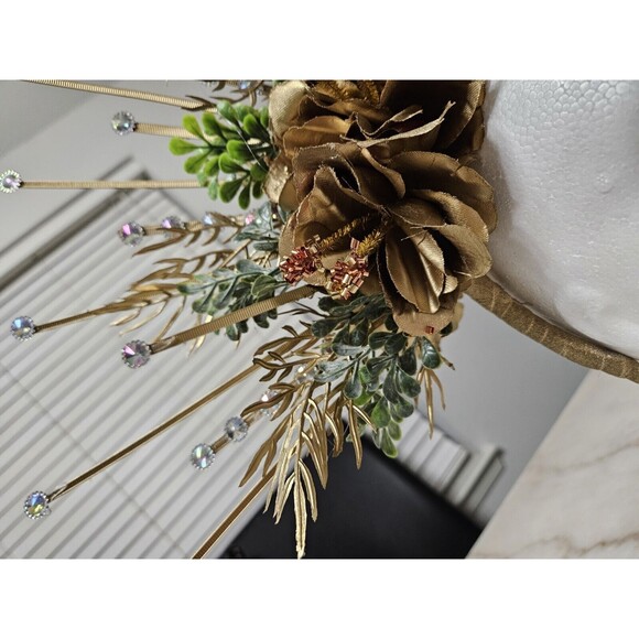 Golden Flowers Halo Crown, Floral Headpiece, Handmade, NEW - Picture 12 of 13